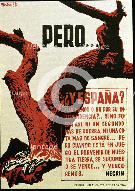 Spanish Civil War (1936 - 1939), 'But. what about Spain.?', Poster published by the Secretariat o…