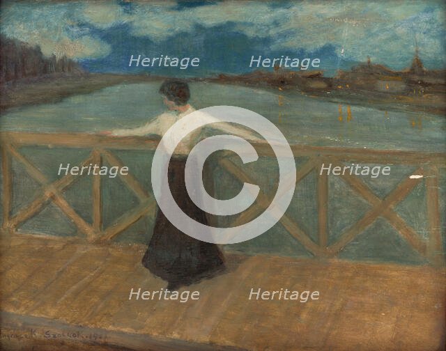 Woman on a bridge, 1907. Creator: Karol Pongrácz.