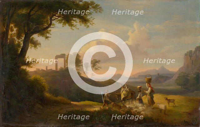 Figural Scene in South Italian Landscape, 1850-1860. Creator: Karol Marko.