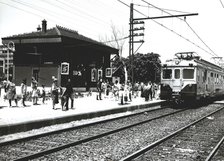 Arrival of the train at the Llavaneras station, 1950.