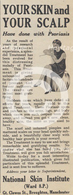 National Skin Institute Skin and Scalp Treatment, 1937. Artist: Unknown