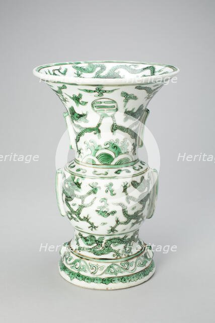 Vase in the Form of a Bronze Wine Vessel, with Dragons, Waves, and Trigrams..., (1573-1620). Creator: Unknown.