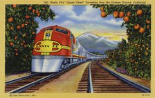 Santa Fe's 'Super Chief' travelling through orange groves, California, USA, 1940. Artist: Unknown
