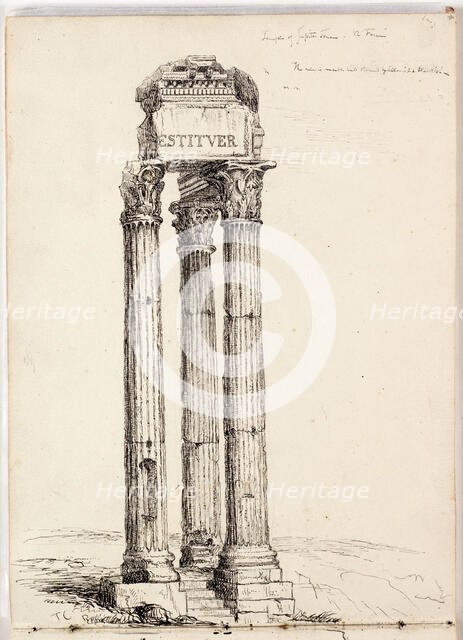 Temple of Vespasian, Called the Temple of Jupiter Tonans, Roman, Forum, c1831. Creator: Thomas Cole.