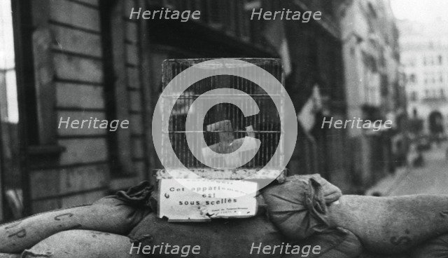 Barricade on the Rue de Chateaudun, liberation of Paris, August 1944. Artist: Unknown