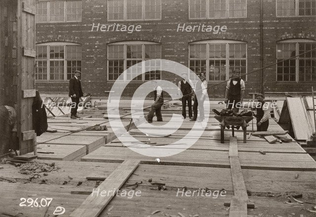 Builders at work, Rowntree factory, York, Yorkshire, 1907. Artist: Unknown
