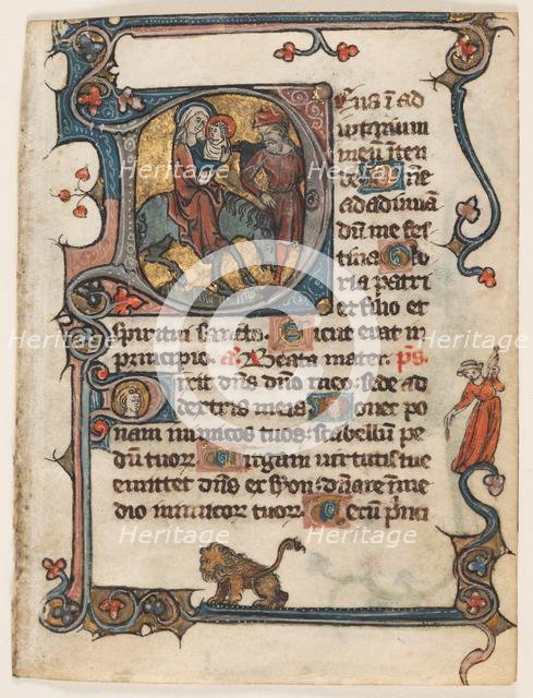 Leaf from a Book of Hours: Initial D: Flight into Egypt (2 of 2 Excised Leaves), early 1300s. Creator: Unknown.