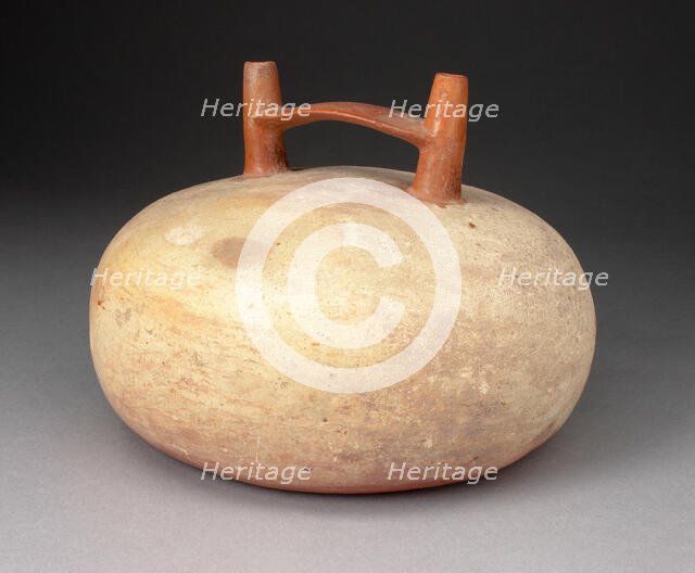 Double Spout and Bridge Bottel Painted with Cream and Orange Slips, 650/150 B.C. Creator: Unknown.