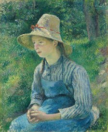 Peasant Girl with a Straw Hat, 1881. Creator: Camille Pissarro.