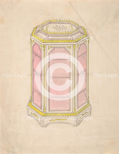 Design for an Octagonal Cabinet with Shelves and a Pink Interior, 19th century. Creator: Anon.