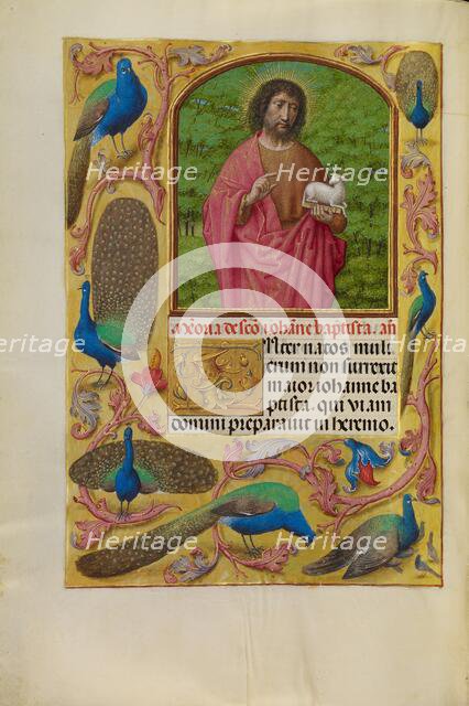 Saint John the Baptist with the Lamb of God on a Book; Spinola Hours, about 1510-1520. Creator: Workshop of Master of the First Prayer Book of Maximilian.