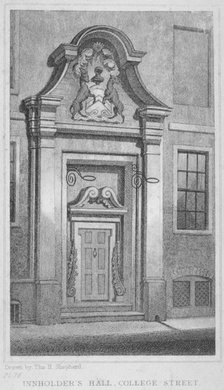 The entrance to Innholder's Hall, College Street, City of London, 1830. Artist: Anon