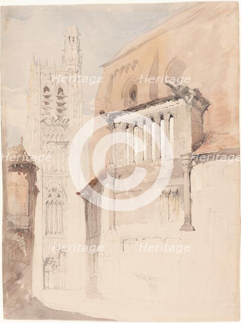 Tower of the Cathedral at Sens, c. 1845. Creator: John Ruskin.