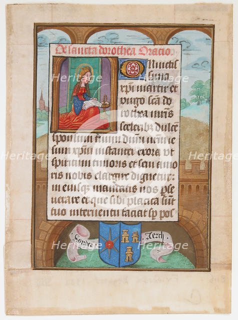 Manuscript Leaf wtih Saint Dorothy, from a Book of Hours, ca. 1500. Creator: Unknown.