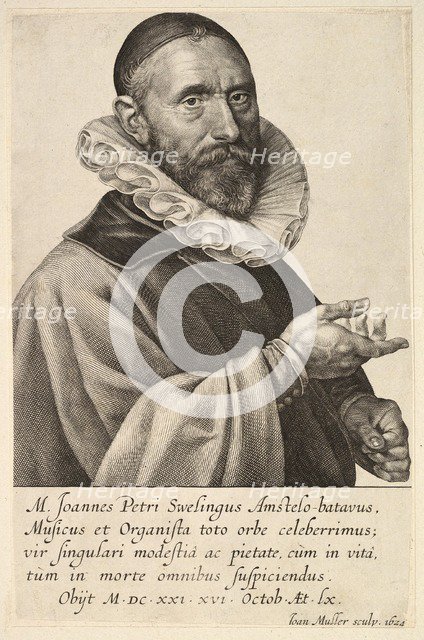 Portrait of Jans Pietersz Sweelinck, pub. 1624. Creator: Jan Muller (1571 - 1628).