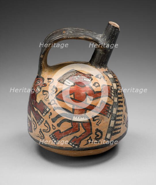 Single Spout and Bridge Vessel Depicting Dancing Figures, A.D. 700/1000. Creator: Unknown.