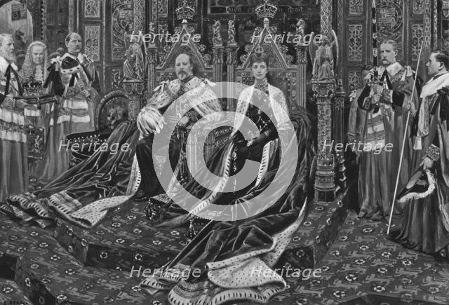 'King Edward VII. And Queen Alexandra at the Opening of His Majesty's First Parliament, 1901'.  Creator: Unknown.