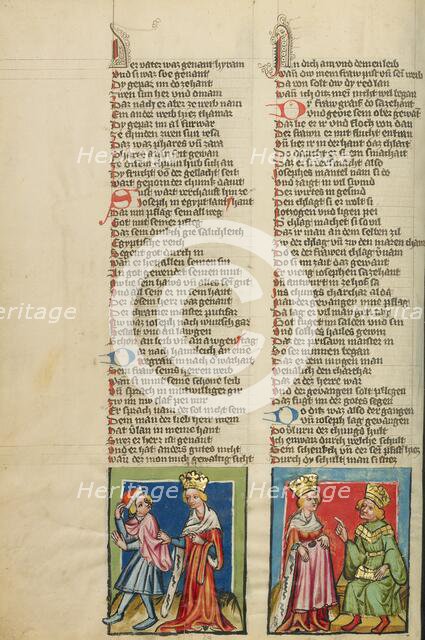 Joseph and Potiphar's Wife: Potiphar's Wife Accusing Joseph; Weltchronik, about 1400-1410. Creator: Unknown.