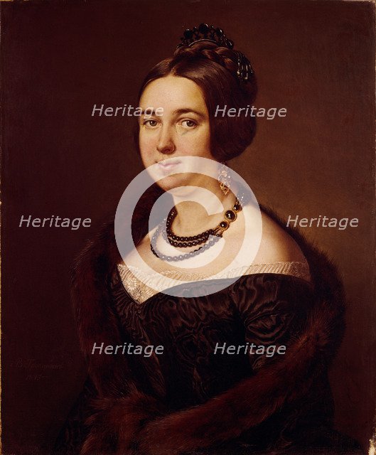 Portrait of Countess Alexandra Alexeevna Obolenskaya, née Mazurina (1817-1885), 1845. Artist: Tropinin, Vasili Andreyevich (1776-1857)