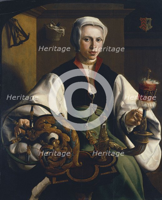Portrait of a Lady spinning, ca 1531. Artist: Heemskerck, Maarten Jacobsz, van (1498-1574)