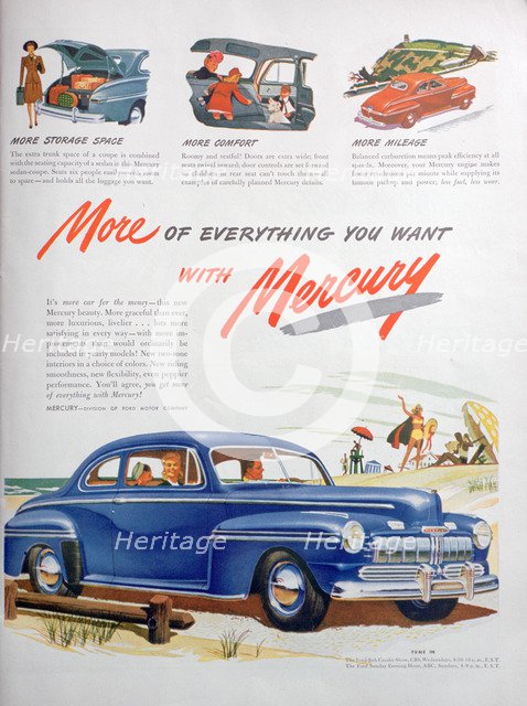 Advert for Mercury motor cars, 1946. Artist: Unknown