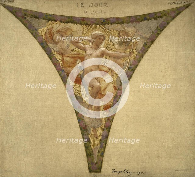 Esquisse pour l'escalier des fêtes de l'Hôtel de Ville - Le Jour - le Soleil ; Messidor..., 1901. Creator: Joseph Blanc.