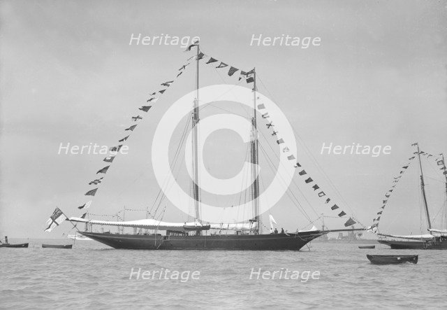 'Allah Karim' at anchor, 1911. Creator: Kirk & Sons of Cowes.