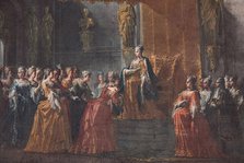 The hand kissing ceremony at the court of Queen Elisabetta Farnese, 1717-1718. Creator: Spolverini (Mercanti); Ilario Giacinto (1657-1734).