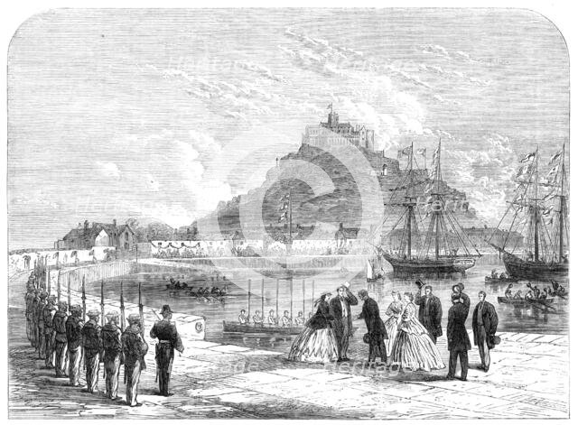 The Prince and Princess of Wales landing at St. Michael's Mount, 1865. Creator: Unknown.
