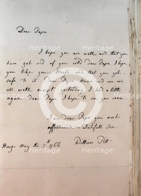 Letter from William Pitt,  between 1766 and 1770. Creator: William Pitt the Younger.