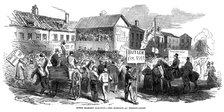 Election hustings in Stepney Green during the Tower Hamlets election, London, 1852. Artist: Unknown