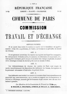 Travail et D'Echange, from French Political posters of the Paris Commune,  May 1871. Artist: Unknown