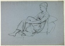 Woman Resting Against Pillows Clasping Her Knee, n.d. Creator: Henry Stacy Marks.
