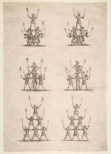Thirty-six Acrobats in Six Groups, 1652. Creator: Stefano della Bella.