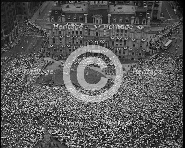 High Angle Shot of a Crowd at the Town Square As the Election Campaign Starts, 1932. Creator: British Pathe Ltd.
