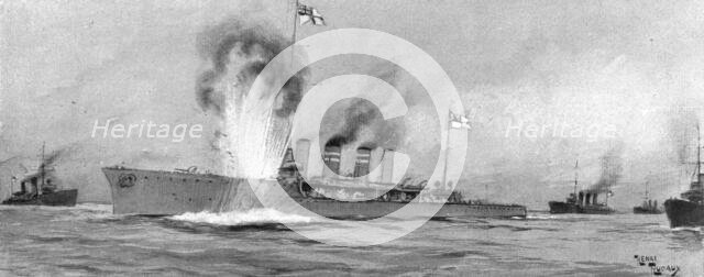 ''La surveillance de la mer; l''Amphion' touchait une mine et coulait en quelques instants', 1914. Creator: Henri Rudaux.