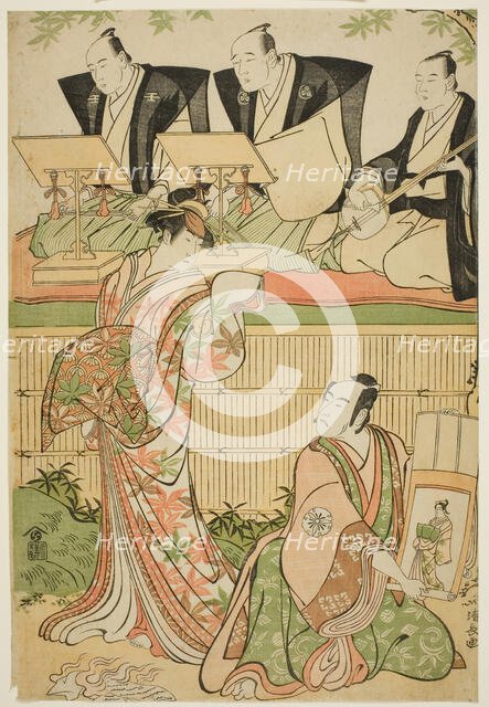 The Actors Matsumoto Koshiro IV as Ukita Sakingo and Sawamura Sojuro III as the ghost of t..., 1788. Creator: Torii Kiyonaga.