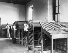 Compositors working in printing shop, Hampton Institute, Hampton, Virginia, 1899 or1900. Creator: Frances Benjamin Johnston.