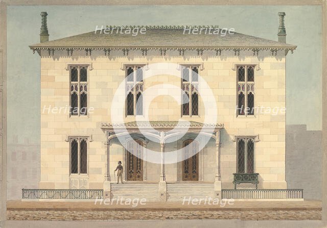 Design for a Double Townhouse (front elevation), ca. 1843. Creator: Alexander Jackson Davis.