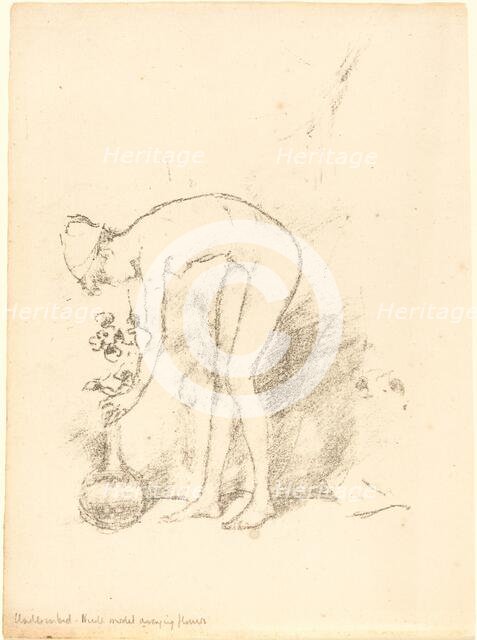 A Nude Model Arranging Flowers, c. 1892. Creator: James Abbott McNeill Whistler.