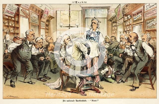 Cartoon from Puck, between 1880 and 1889. Creators: Joseph Keppler, Bernhard Gillam.