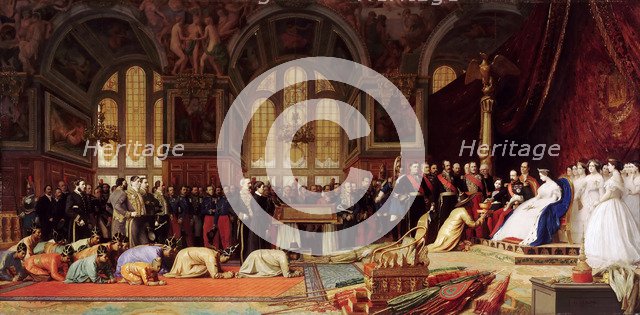 Reception of the Ambassadors of Siam by Napoleon III at the Palace of Fontainebleau on June 27, 1861 Artist: Gerôme, Jean-Léon (1824-1904)