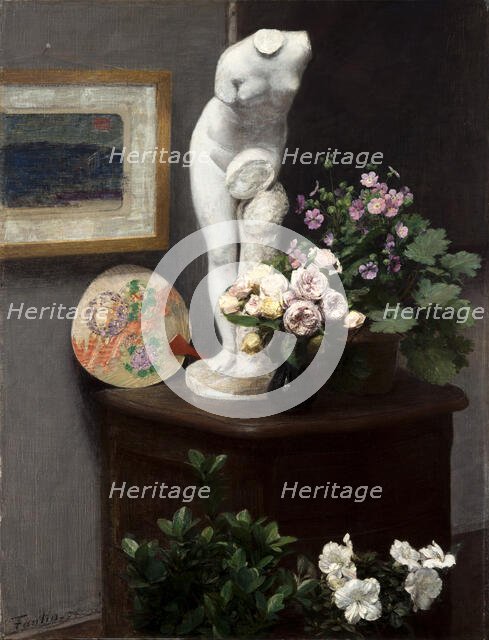 Still Life with Torso and Flowers, 1874. Creator: Fantin-Latour, Henri (1836-1904).