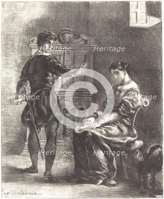 Hamlet and Ophelia (Act III, Scene I), 1834/1843. Creator: Eugene Delacroix.