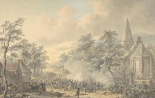 Battle Scene with Church at right, ca. 1790-1800. Creator: Dirk Langendijk.