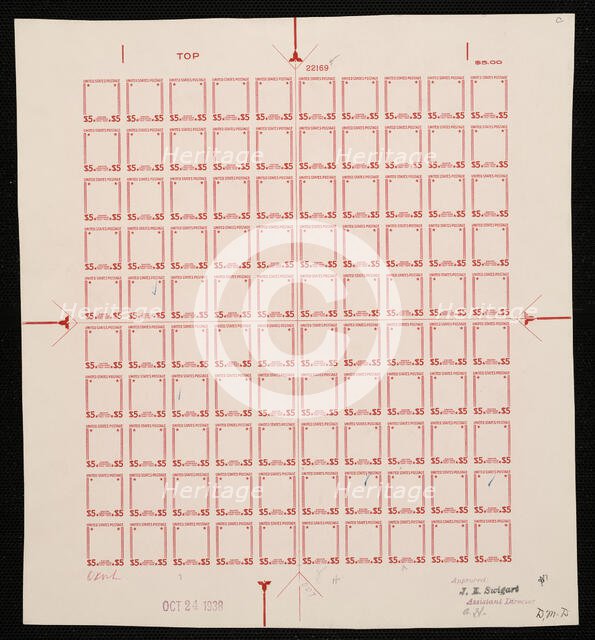 $5 Calvin Coolidge frame plate proof, 1938. Creator: Bureau of Engraving and Printing.