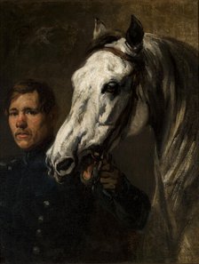 Stable Boy Holding the Horse by the Bridle, between 1842-1845. Creator: Piotr Michalowski.