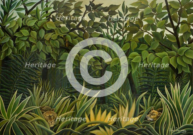 Two Lions on the Lookout in the Jungle, 1909-1910. Creator: Rousseau, Henri Julien Félix (1844-1910).