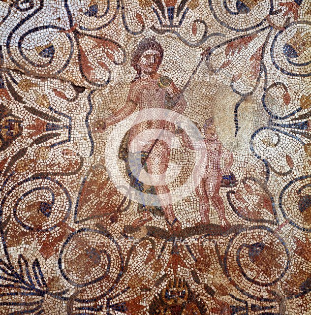 Mosaic, detail of the mosaic in a room of the Roman house in Merida Amphitheater.