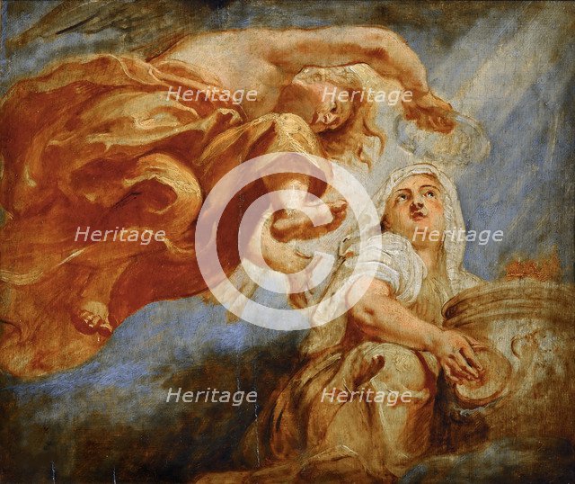 Genius Crowning Religion. Sketch for the Apotheosis of King James I. Artist: Rubens, Pieter Paul (1577-1640)